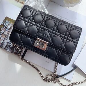 Dior Black Cannage Quilted Lambskin Miss Dior Promenade Chain Clutch Bag